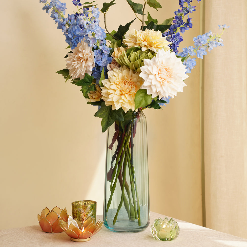 Blue and Green Ombre Ribbed Glass Vase - Large
