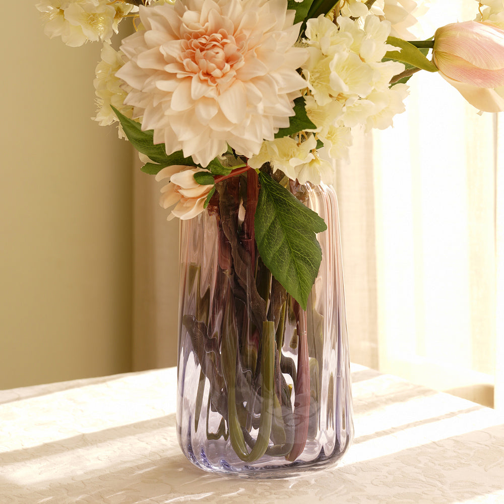 Pink And Purple Ombre Ribbed Glass Vase - Small