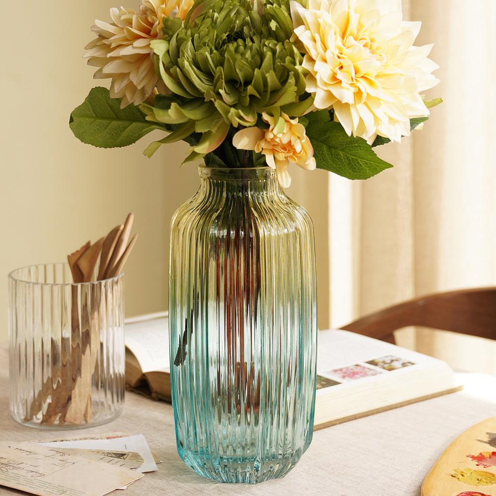 Blue and Green Ombre Ribbed Glass Vase - Small