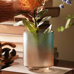 Blue Ombre Round Textured Glass Vase