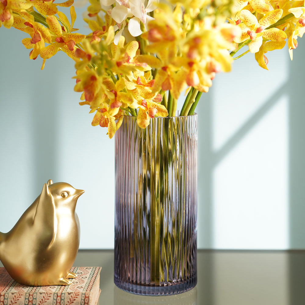 Purple and Pink Ombre Ribbed Straight Glass Vase - Small