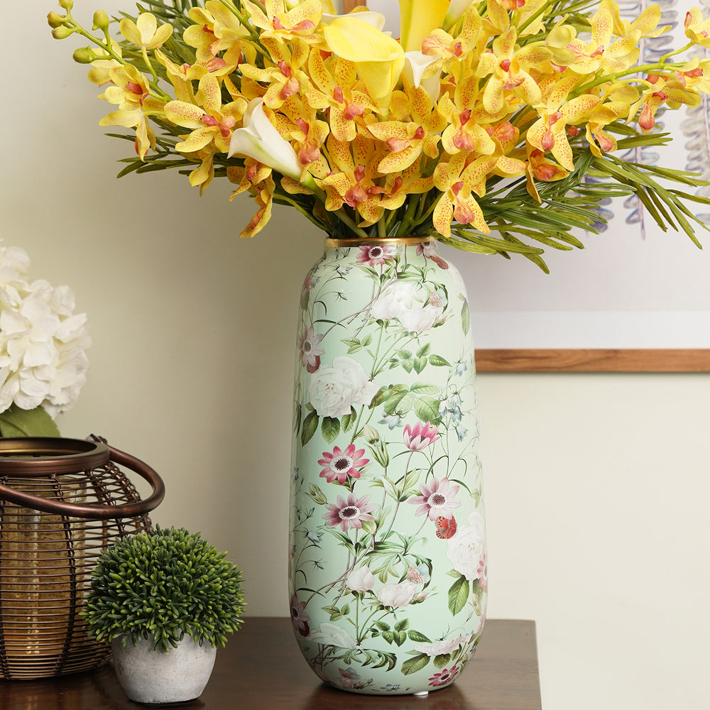 Green Floral Print Ceramic Vase - Large