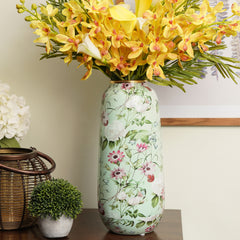 Green Floral Print Ceramic Vase - Large
