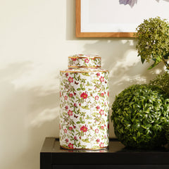 White Floral Print Ceramic Canister - Large