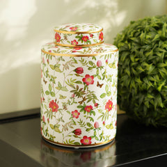 White Floral Print Ceramic Canister - Small
