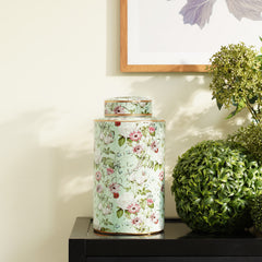 Green Floral Print Ceramic Canister - Large