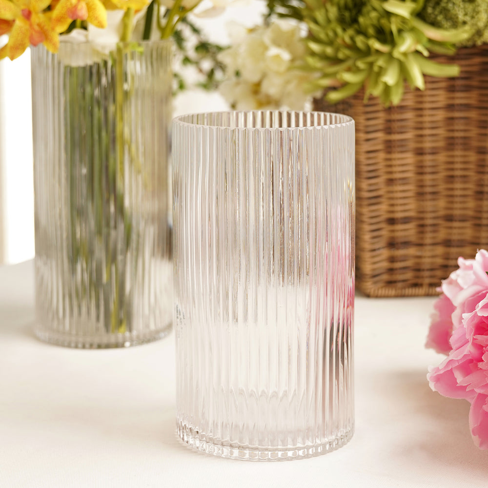 Clear Ribbed Straight Glass Vase - Small