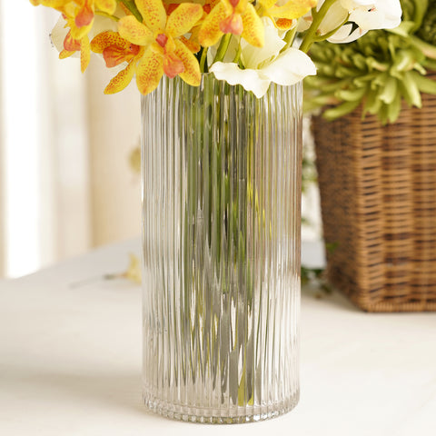 Clear Ribbed Straight Glass Vase - Large