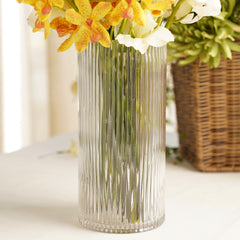 Clear Ribbed Straight Glass Vase - Large