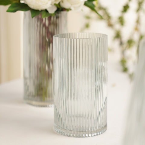 Blue Ribbed Straight Glass Vase - Small