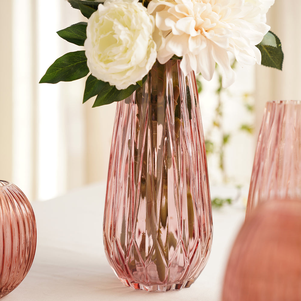 Pink Diamond Cut Glass Vase - Large