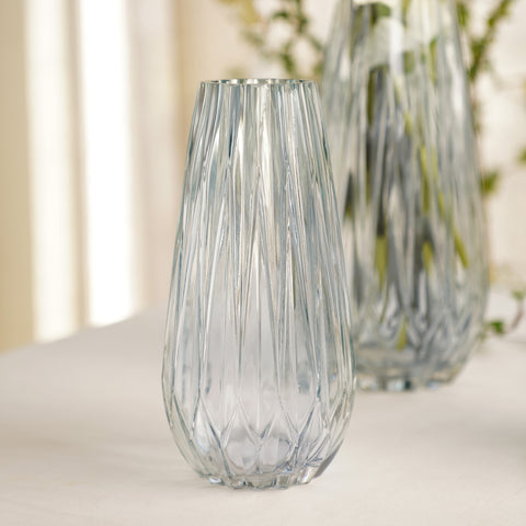 Blue Diamond Cut Glass Vase - Small