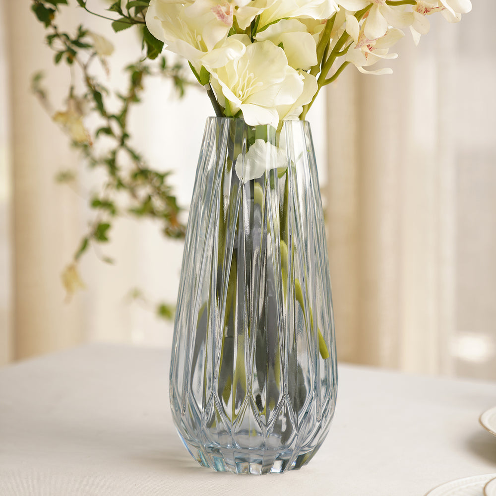 Blue Diamond Cut Glass Vase - Large