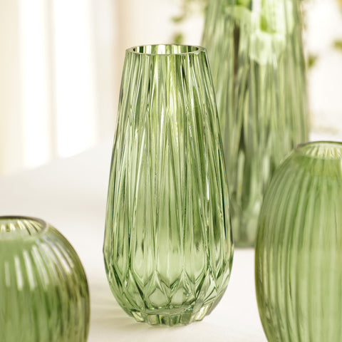 Green Diamond Cut Glass Vase - Small