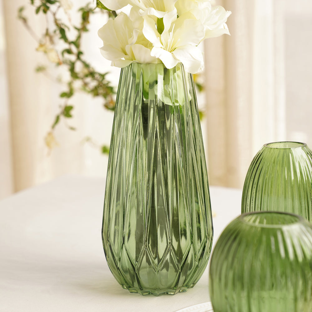 Green Diamond Cut Glass Vase - Large