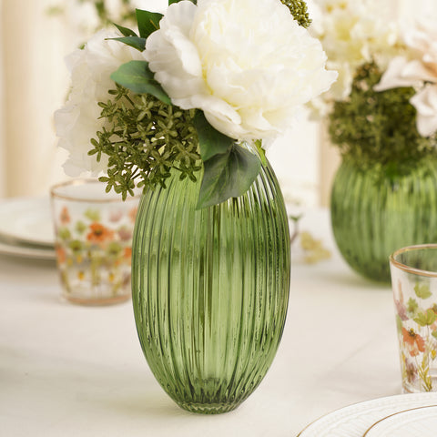 Green Ribbed Round Glass Vase - Large