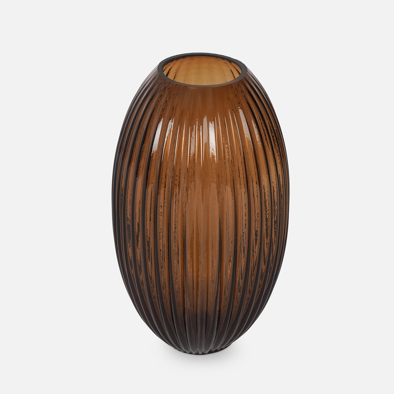 Shop Brown Ribbed Round Glass Vase - Large - at Best Price Online in India