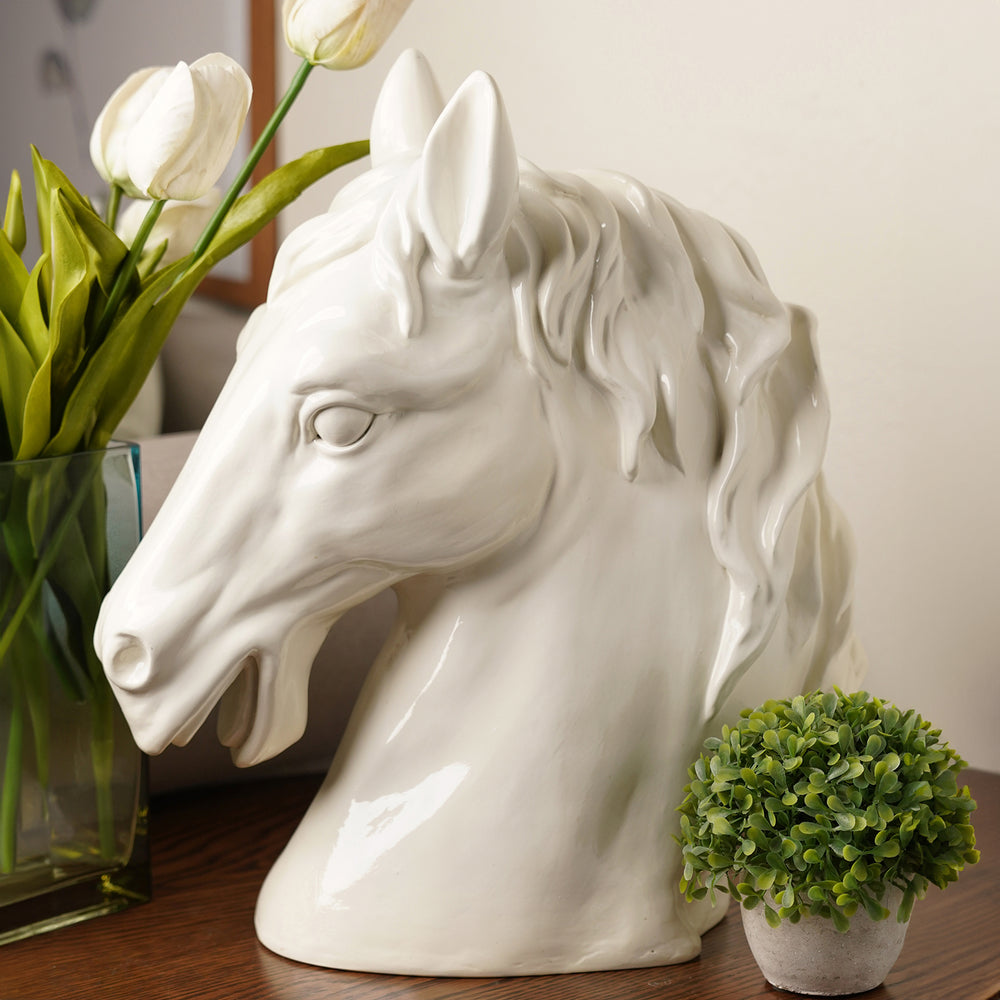 White Polyresin Horse Head Figurine