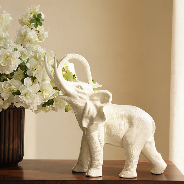 Ivory Polyresin Glossy Finish Elephant Figurine - Large