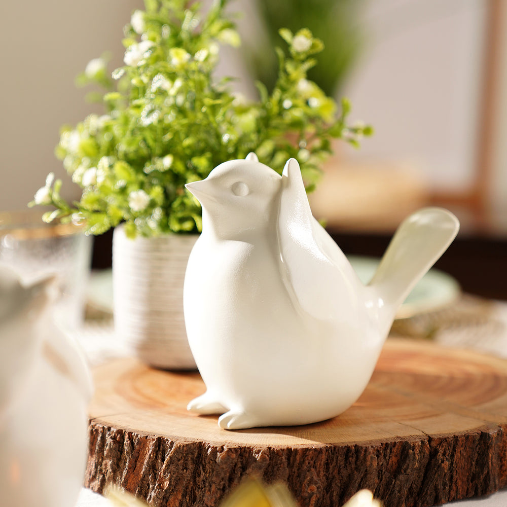Ivory Polyresin Sparrow Figurine With Closed Ears