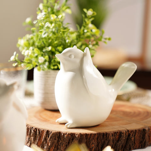Ivory Polyresin Sparrow Figurine With Closed Ears