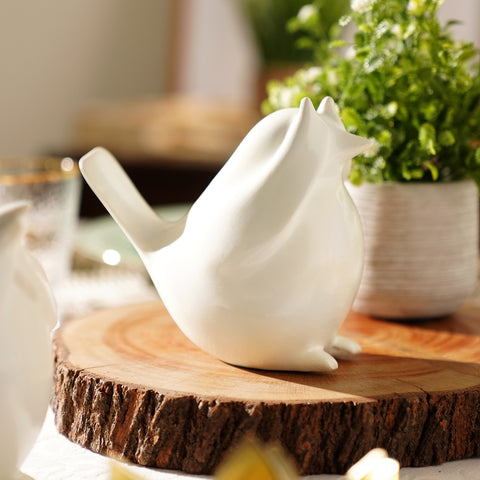 Ivory Polyresin Sparrow Figurine With Closed Eyes
