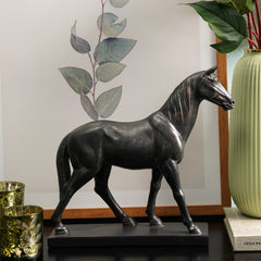Black Polyresin Walking Horse Figurine