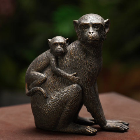 Black Polyresin Sitting Mother & Baby Monkey