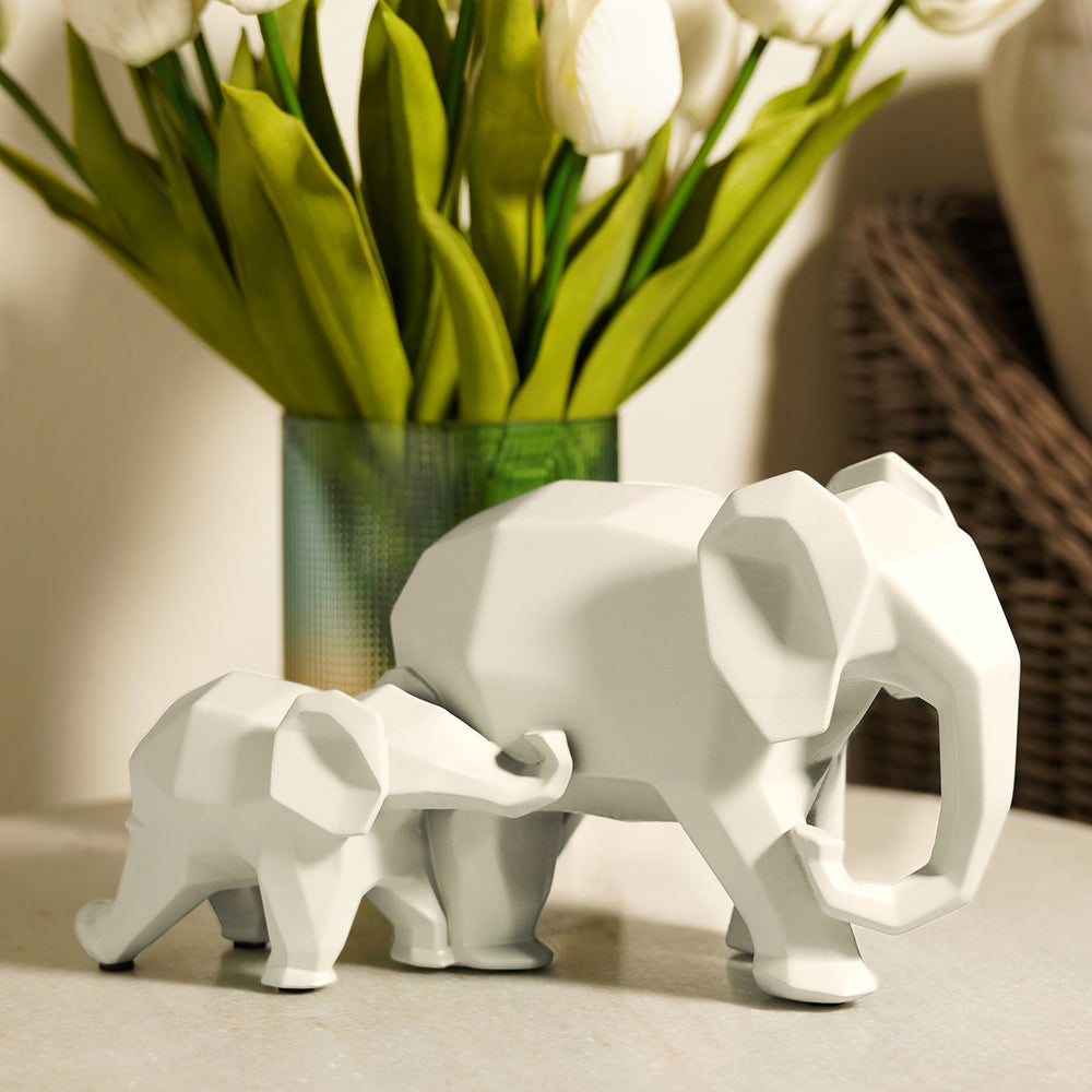 Ivory Polyresin Standing Mother & Baby Elephant