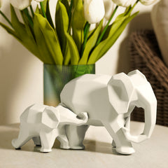Ivory Polyresin Standing Mother & Baby Elephant
