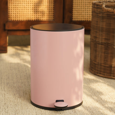 Pink Iron Pedal Round Dustbin with Black Lid - Small