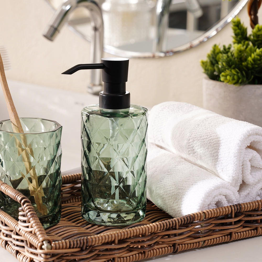 Green Prism Textured Glass Soap Dispenser