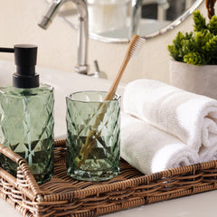 Green Prism Glass Toothbrush Holder