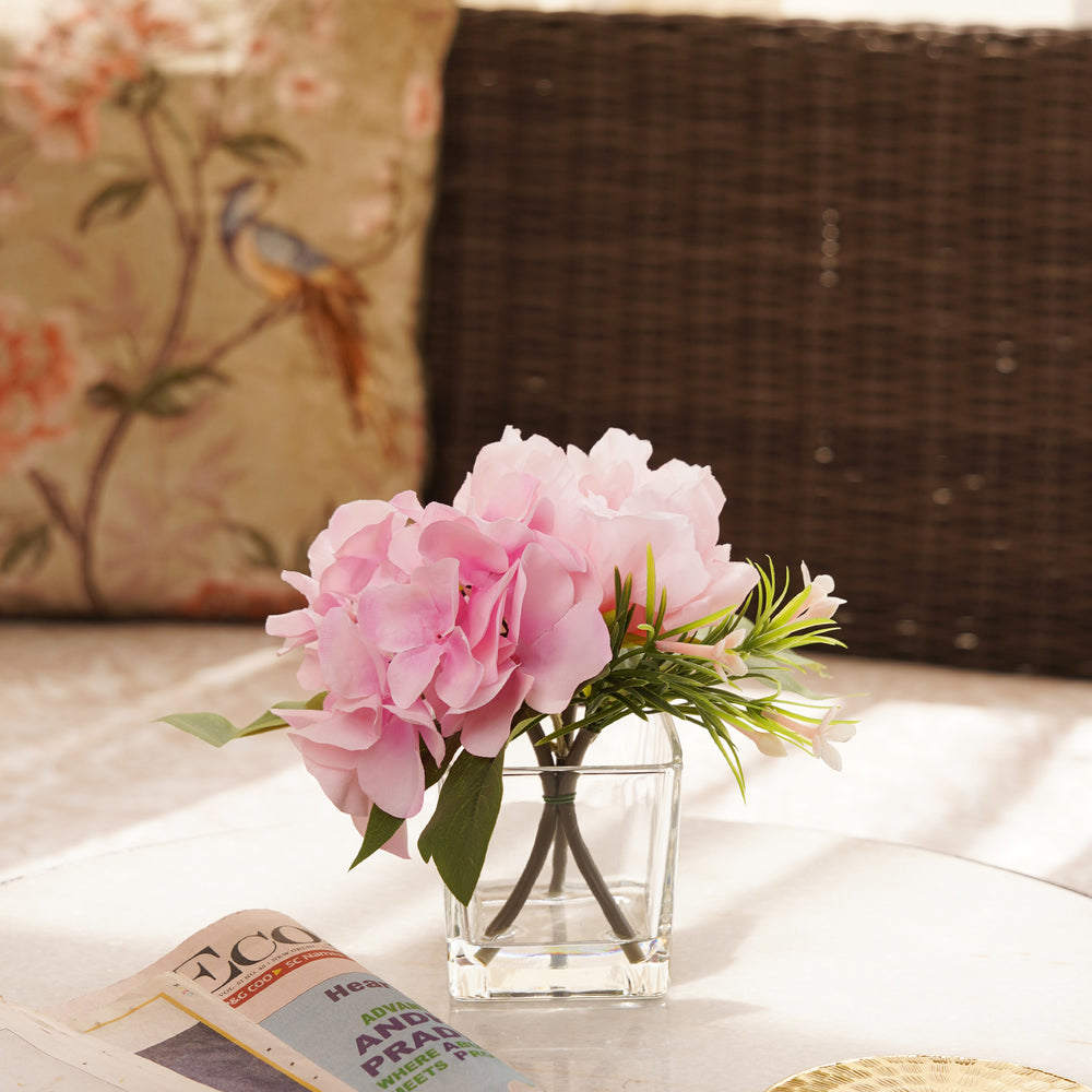 Light Pink Artificial Peony with Glass Vase