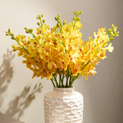 Yellow Artificial Vanda Orchid Flower Stem - Single