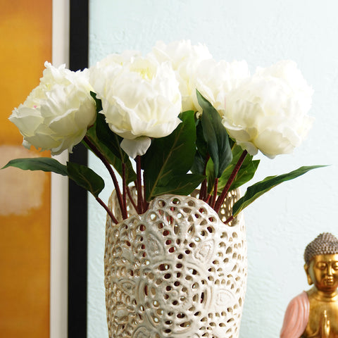 Ivory Artificial Peony Flower Stem - Single