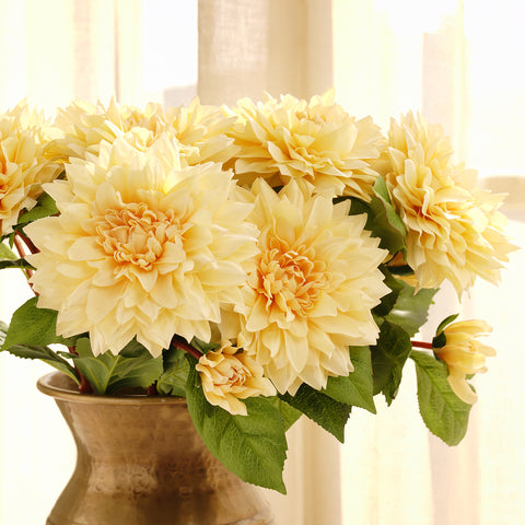 Yellow Artificial Dahlia Flower Stem - Single