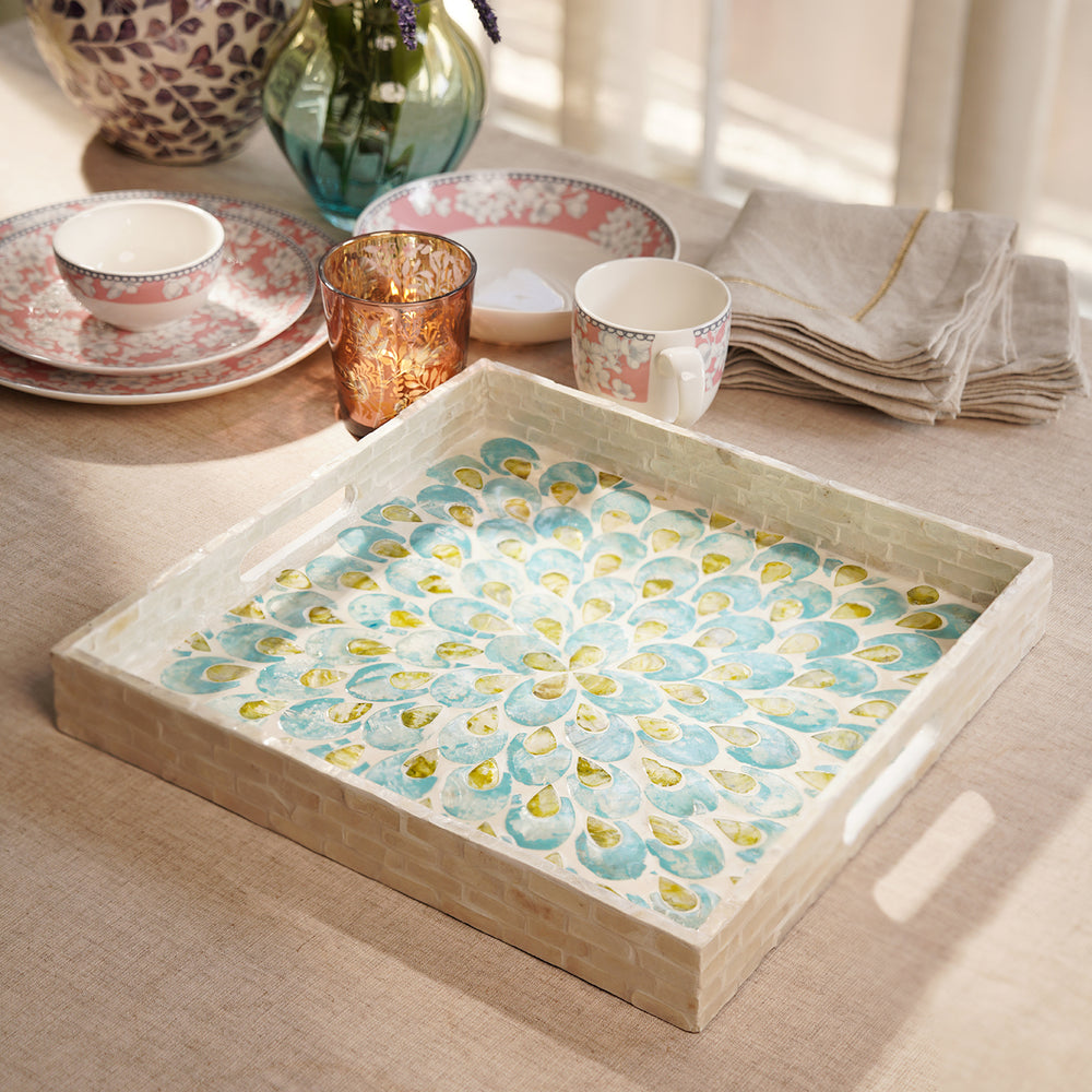 Blue and Green Mother of Pearl Square Tray