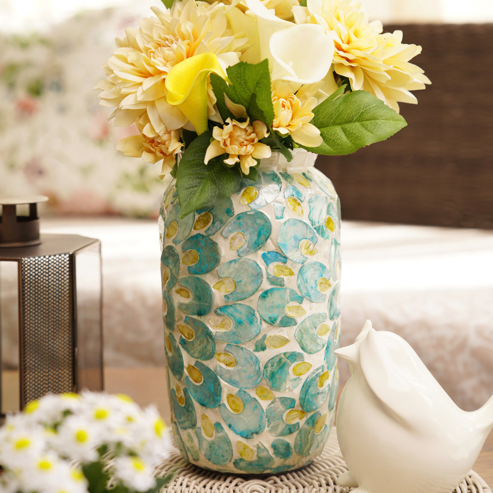 Blue and Green Mother of Pearl Ceramic Vase - Small