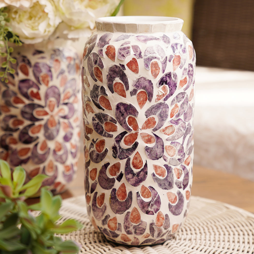 Pink and Purple Mother of Pearl Ceramic Vase - Large