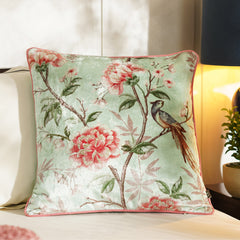 Blue Floral Digital Print Velvet Square Cushion Cover