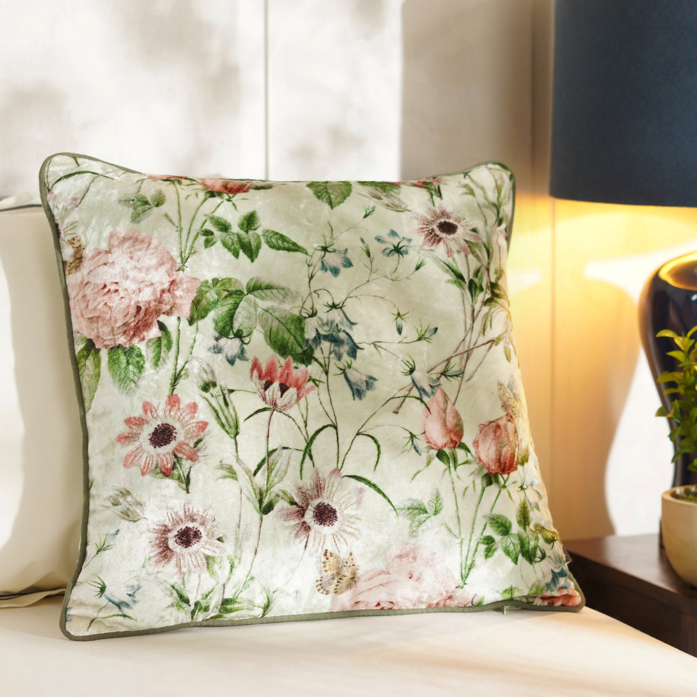 Green Digital Print Velvet Square Cushion Cover