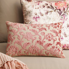 Beige and Pink Applique Work Rectangular Cushion Cover