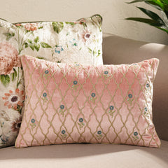 Pink Embroidered Velvet Rectangular Cushion Cover