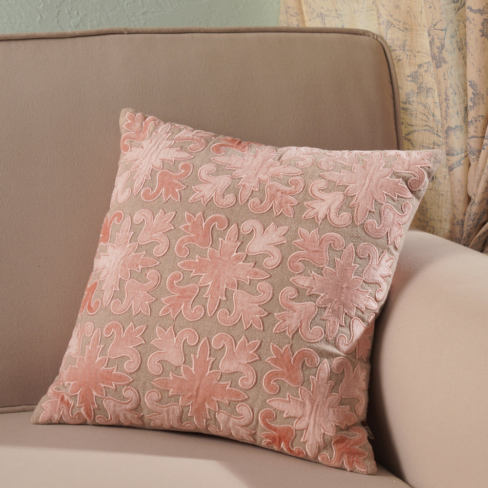 Pink Velvet Applique Work Cushion Cover