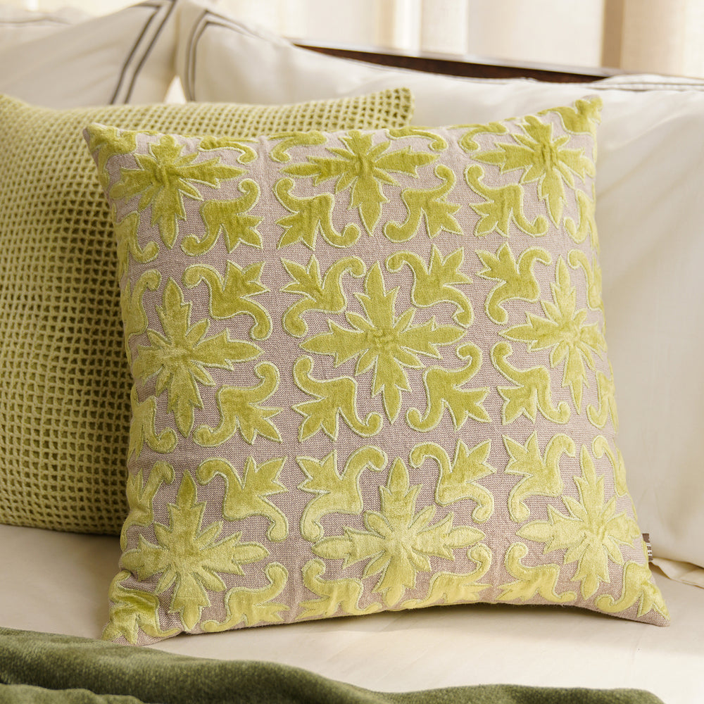 Green Velvet Applique Work Cushion Cover