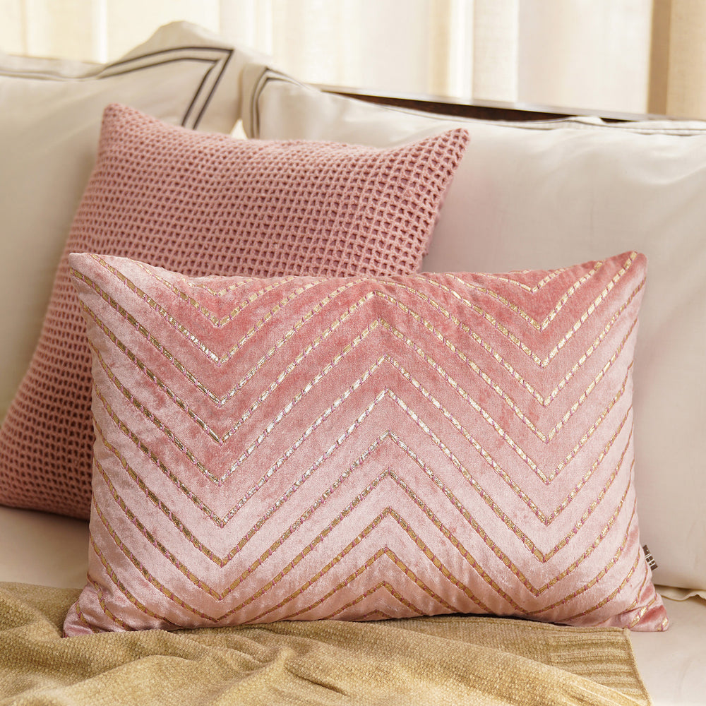 Pink Gotta Patti Embroidery Velvet Cushion Cover