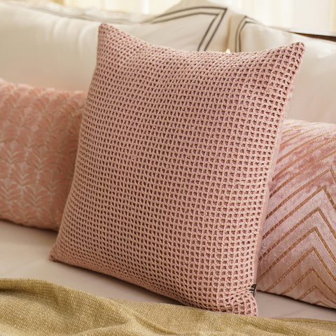 Pink Knit Texture Square Cushion Cover