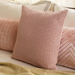 Pink Knit Texture Square Cushion Cover