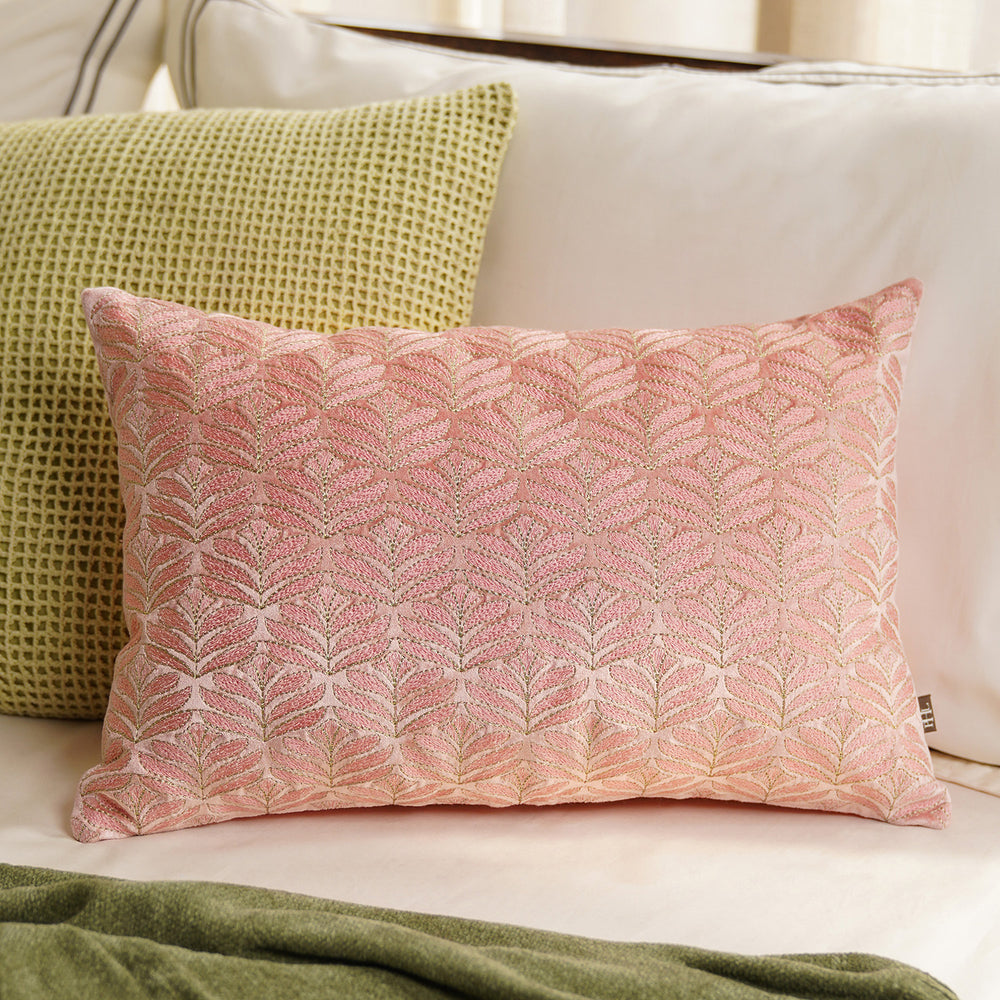 Pink Embroidered Velvet Rectangular Cushion Cover